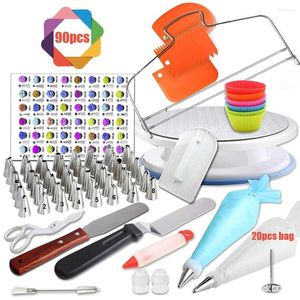 Bakeware Tools 90st Baking Tool Set Diy Cake Decorating rostfritt stål konditory munstycken kit blommor glasögon fondant