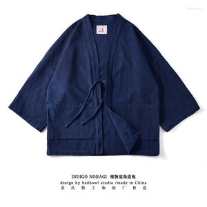 Giacche da uomo BADBOWL Giacca indaco vegetale vintage giapponese Mens Blue Dyeing Robe Retro Casual Kimono 2022 Spring Autumn Loose Coat
