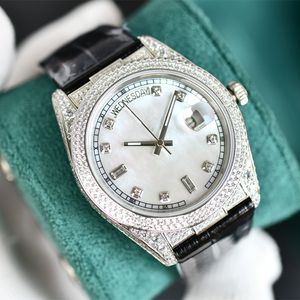 Mens Watch Diamond Watches Automatic Mechanical Movement 40mm Sapphire Leather Strap Waterproof Wristwatch Wristwatches Double Calendar