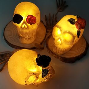 Decoração de festa 1PC LED Rose Skull Head Light Light Halloween Skeleton Candles Lamp for Home Table Ornament Festival Decor 220915