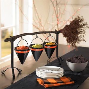 Party Decoration Halloween Broomstick Snack Bowl Stand With Removable Basket Organizer Pumpkin Candy Fruit Salad Dessert 220915