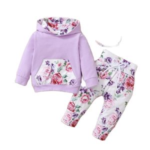 Kleidungssets 3-teiliges Kleinkind-Mädchen-Kleidung, Blumen-Baby-Set für Geborene im Alter von 0 bis 3 Jahren, mit Kapuze, Baby-Kleidung, langärmeliges Baby-Outfit, Herbst 220916