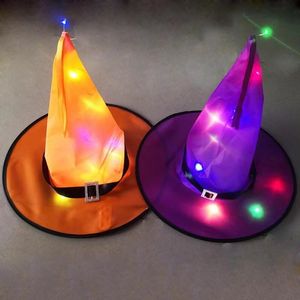 Halloween Black Oxford tyg Wizard Hat Party Decoration Rekvisita LED -lampor