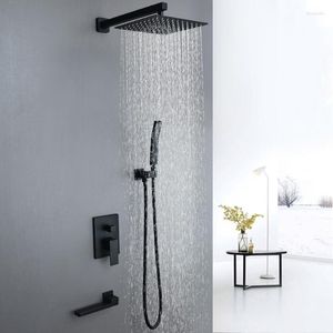 مجموعات دش الحمام الأسود مجموعة الصنبور الصنبور على الحائط على الحائط Laton Head Mixer Taps Hidden Bath Bath