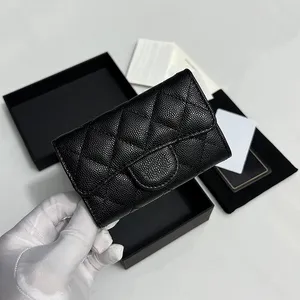 Women Coin Purse Original Quality Cowhide Wallet Classic Credit Card Holder Luxury Designer Genuine Leather CF Flip Caviar Grid Pattern Key Case Short