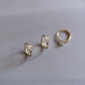 Hoop örhängen 9k Pure Gold Earring Simple Fashion Mini Zircon Round Ear Ring Ball Bone Buckle Cute Woman Girl Jewelry