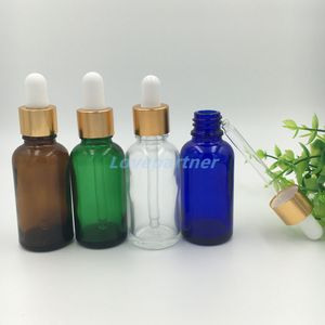 Großhandel 30 ml Tropfflasche aus Glas, bernsteinfarben, klar, blau, grün, leere Kosmetikflaschen für die Verpackung ätherischer Öle