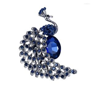 Brosches Luxury Blue Crystal Peacock för kvinnor och män passar bröllopsklänning Animal Pins Rhinestone smycken Kläder Tillbehör gåva