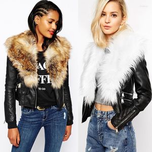 Women's Fur Fashion Artificial Leather Jacket With Collar Women Pu Motorcycle Small Coats Autumn Winter Windcheater Outerwear Ladies