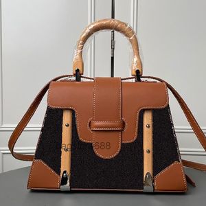 Luxustasche aus echtem Leder, Saigon-Struktur, Mini-Tasche, Umhängetasche, Messenger-Handtaschen, Holzstäbe, Ecken, Rumpfnieten, Leinwand, Clamecy