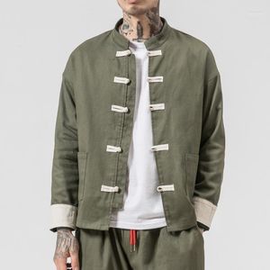 Мужские куртки мужская 2022 мужчина винтаж сплошной цвет ретро свободный китайский стиль кнопка хан-фу хлопковая куртка Han Fu Kimono M-5xl