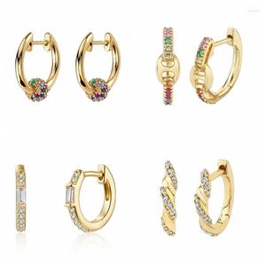 Серьги-кольца из стерлингового серебра 925 пробы, иглы для ушей, красочные кристаллы для женщин, геометрический круг, модные ювелирные изделия в подарок