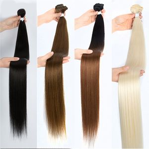 合成髪の横糸は、女性のための自然なまっすぐな長い柔らかい色のヘアエクステンションを束ねる