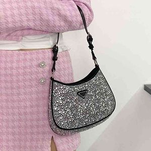 Bolsas de ombro com marca de chumbo de cristal brilhante Rhinestone Half Moon Undermail Night Pesses