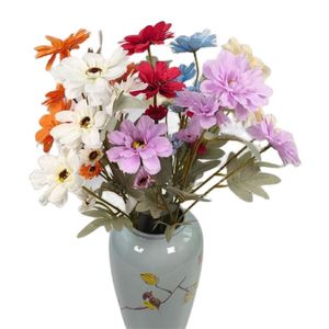 Bir sahte çiçekler uzun kök ayçiçeği 6 başlık başına 6 kafa, düğün centerpieces için mini chrysanthemum 6 renk