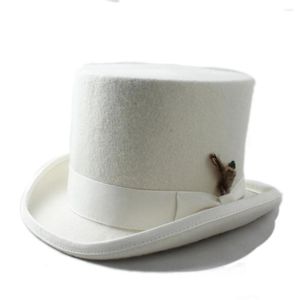 Berretti Lana Donna Uomo Steampunk Cappello a cilindro con piuma fai-da-te Vittoriano per gentiluomo che esegue Fedora