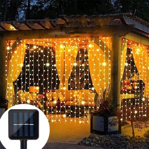 Christmas Decorations Solar Led Curtain Lights Fairy Light Outdoor Garland 3Mx3M Christmas Decoration Festoon For Wedding/Party/Indoor/Xmas/Garden/Str 220916