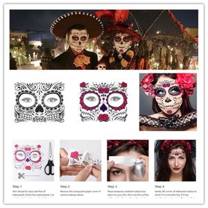 Fabrika Festival Partisi Malzemeleri Cadılar Bayramı Dekor Yüz Dövme Çıkartmaları Yüz Makyaj Çıkartma Ölü Kafatası Yüz Maskesi Su Geçirmez Masquerade Dövmeler