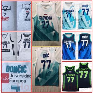 Retro Slovenija Luka 77 Basketbol Forması 7 Madrid Beyaz Mavi Siyah Erkek Dikişli Erkek Formalar Yumuşak Kumaş