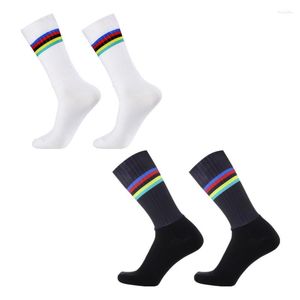 Sports Socks Anti Slip sin costuras Silicone Pro Team Aero Aero Breathing Cycling Outdoor Running Sport Champion Rainbow Bike