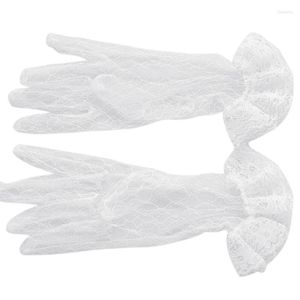 Ginocchiere 1 paio di guanti corti da sposa bianchi da sposa con dita intere garza trasparente con volant in pizzo guanti da polso lunghezza accessori per feste