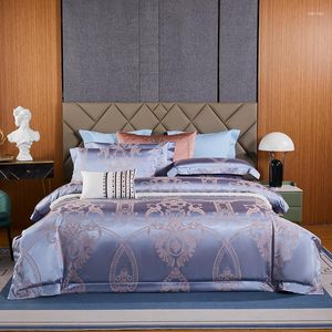 Bedding Sets Luxury Satin Jacquard Bordado Conjunto de Quilt/Tampa do edredo