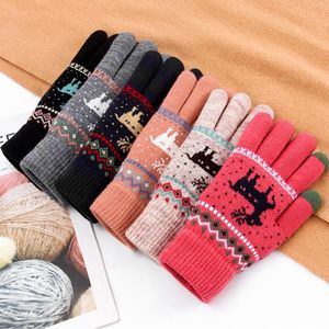 Rimiut Fashion Knitted Thick Gloves For Men & Women Christmas Deer Printed Warm Autumn Winter Full finger Gloves CPA4364 F0916