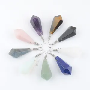 Natural Stone Pendants Wicca Hexagon Beads Pendulum smycken Amethyster Aventurine Crystal Opal Quartz Bn449