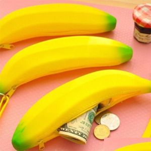 Pencil Bags Novelty Yellow Banana Sile Pencil Case Stationery Storage Bag Dual Coin Purse Key Wallet Promotional Gift Drop Delivery 2 Dhi3H