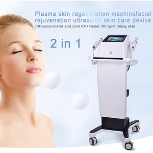 Portable Ultrasound RF Beauty Equipment Plasma Pen Acne Treatment Face Lifting Wrinkle Removal Skin Whitening Tightening Machine with Cold and Hot Handle