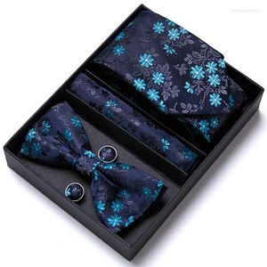 Bow Ties Business Tie Bowtie Hanky Cufflinks Set For Men Silk Floral Red Necktie Pocket Square Dorp High Grade Holiday Gift Box