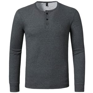 Koszulki mężczyzn T Shirt Long Rleeve Henley kołnierz solidny kolor tee topy S Casual Slim Fit Tshirts Białe czarne szary koszulki codziennie zużycie 220916