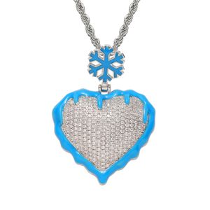 Hip Hop Ice Frozen Heart Necklace Luminous Micro Set Zircon Hearts Pendant Necklace for Men Women