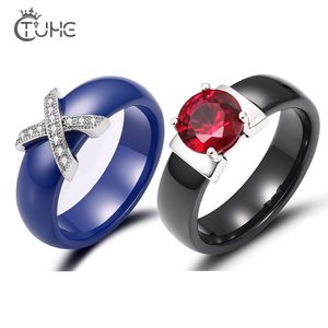 Modna biżuteria Zdrowa biała różowa niebieska ceramika dla kobiet z AAA Red Crystal X Cross Wedding Pierścienie mm Rozmiar Nigdy nie zanika