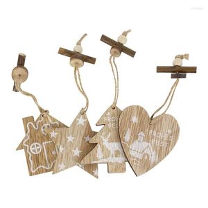 Christmas Decorations 2PCS Wooden Ornaments Star Heart Shape Pendants Xmas Tree Hanging DIY Wood Crafts For Home Party