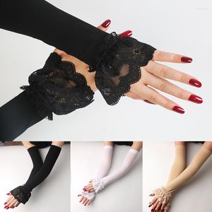 Knee Pads Ice Silk Arm Cuffs Lace Covers Fashion Mid-Length Gloves Sun Protection Fake Sleeves Ladies Driving Cycling Sleeve