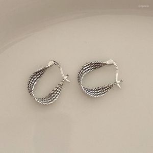 Hoop Earrings Retro Real Sterling Silver Twisted Ear For Women Acessories Ladies Hoops Friends Gift Jewelry