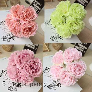 Faux Floral Greenery 5 HeadsBouquet Peony Artificial Flowers Home Decor Silk Fake Flower Peonies Artificial Flowers For Wedding Diy Decoration J220906