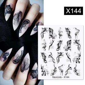 ArtStickers & Harunouta Ink Blooming Marble Pattern Water Decals Stickers Black Line Flower Leaves For Summer Nail Art Decor
