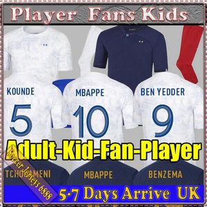2022 2023 Benzema Mbappe Soccer Jersey 22 23 Griezmann Pogba Kante Maillot Foot Kit Top Shirt Hommes Enfants Män barn Set Maillots de French Football Shirts