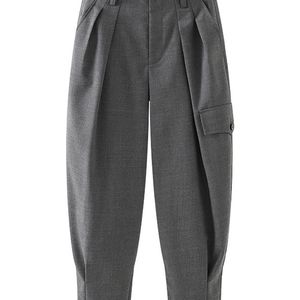 Calças femininas Capris Vangull Fashion Gray Cargo Pants Mulheres Cantura Alta Torne Sólida Pés Femininos Casual Casual Jogador de bolso Pontas de harém 220916