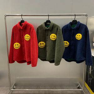 Giacche da uomo Giallo Smiley Lamb Fleece Giacca con risvolto sciolto Giacca Blu scuro Verde militare Rosso tre colori