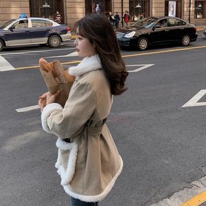 Women's Trench Coats Small Cotton Padded Clothes Women's Short 2022 Korean Loose Tooling Waist Closing Lamb Wool Winter Jacket