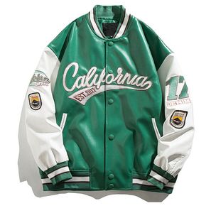 Ny Young Men's Jacket Motorcykelbomb Street Pu Leather Men Baseball Uniform American Retro Letter broderade lösa kvinnor Jackor Teen Coat Outwear