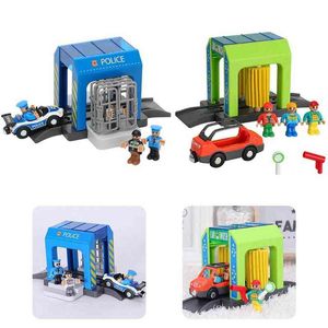 Diecast Model Cars Simulation Plastic Police Station Car Wash Room Urban Scene Safe Children's Toy Set Compatible With Wooden Track 0915