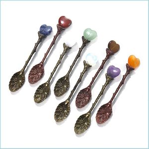 Spoons Fashion Natural Crystal Spoon Love Heart Shaped Gemstone Household Coffee Scoop Long Handle Mixing 11Cm Drop Delivery 2021 Hom Dh4Gj