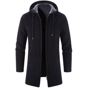 Herr ull blandar vinter kashmir män cardigan chenille yttre tröja varm fleece päls vindbrytare lång huva blixtlås tröja smal fit jacka 220915