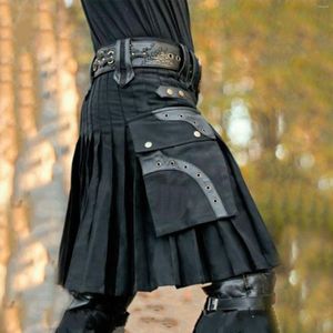 Herrbyxor Little Year Mens Fashion Casual Retro Scottish Style Solid Pocket Pleated kjol