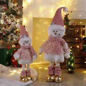 Christmas Decorations Pink Stretchable Santa Claus Snowman Plush Standing Dolls Xmas Ornaments Decoration For Home Xmas Decor Year Gifts 220916