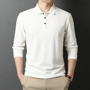 Polos Polos Fashion Solid Men Shirt Long Rleeve Spring Casual Tee White Kołnierz Koreański styl luksusowy odzież 220916
